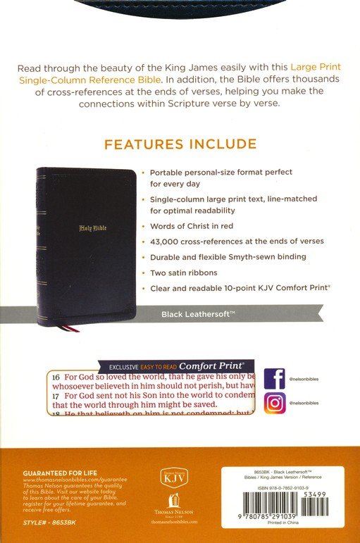 KJV Personal Size Large Print Single-Column Reference Bible, Black Leathersoft