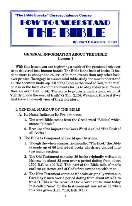 How to Understand the Bible Correspondence Course:  Lesson 1