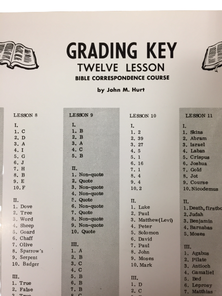 Grading Key for John Hurt 12 Lesson Correspondence Course