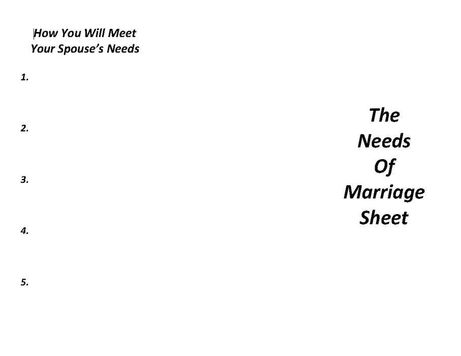 Marriage: A Reflection of God's Image - Downloadable Needs Sheet