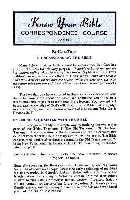 Know Your Bible Correspondence Course Set