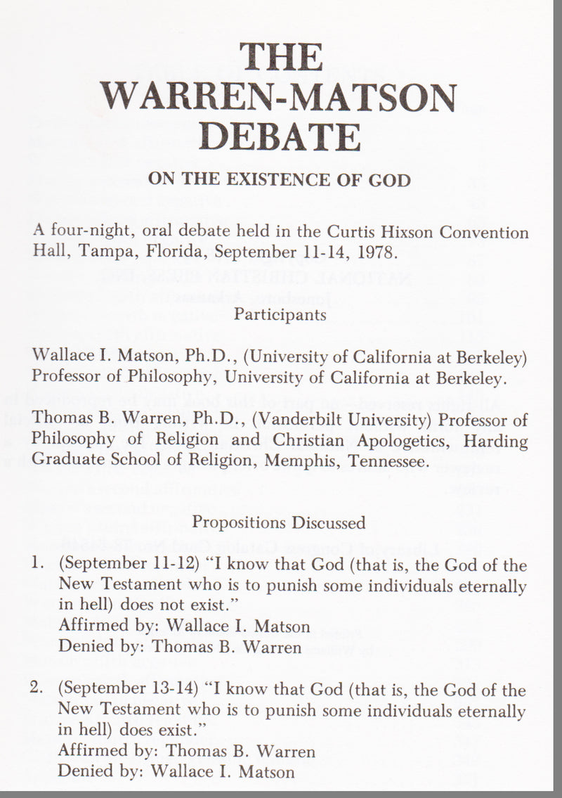 Warren-Matson Debate Propostions