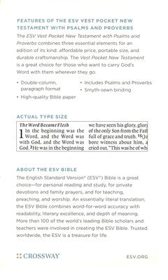 ESV Vest Pocket New Testament with Psalms and Proverbs, Stone TruTone