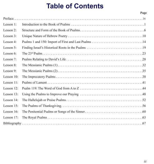 BTB Psalms Table of Contents