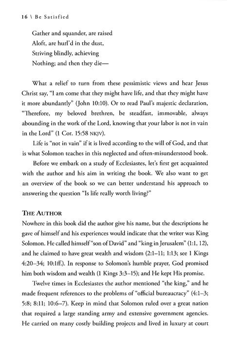 Be Satisfied - Ecclesiastes