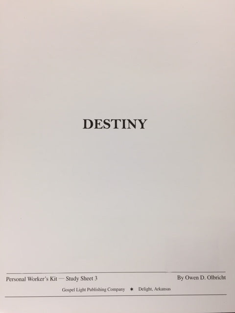 Destiny: Personal Worker's Kit - Study Sheet 3