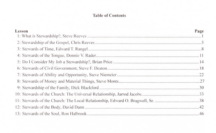 Give Account of Your Stewardship TOC