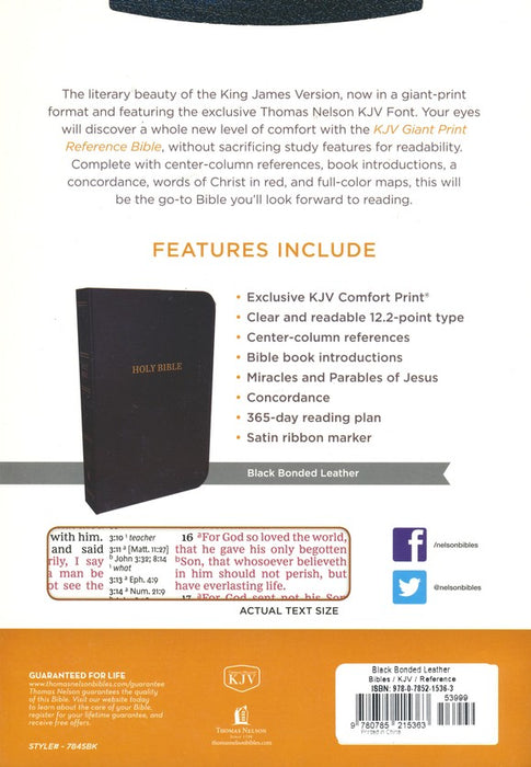 KJV Giant Print Reference Bible Black Bonded Indexed