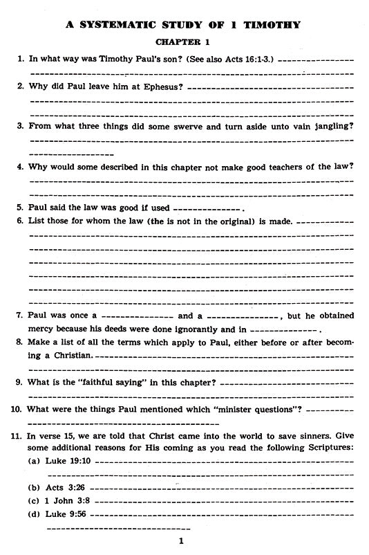 A Systematic Study Of 1 Timothy Through Hebrews