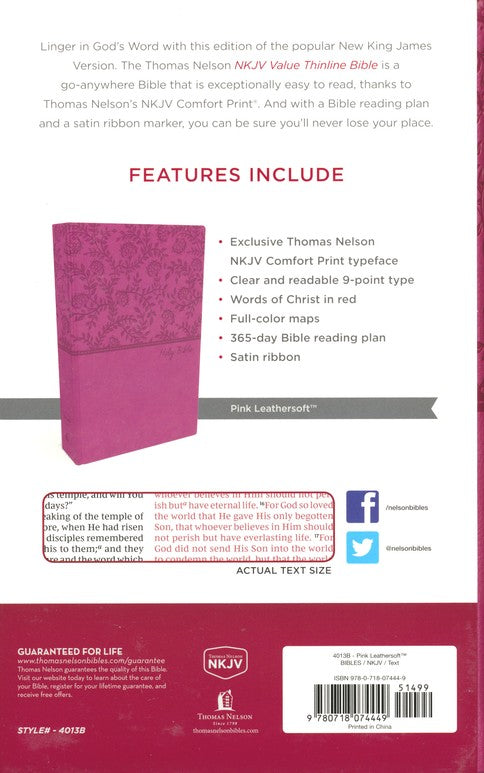 NKJV Value Thinline Bible Pink Leathersoft