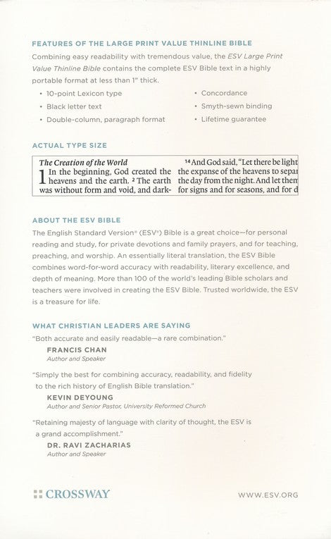 ESV Large Print Value Thinline Bible, Mahogany, Trutone