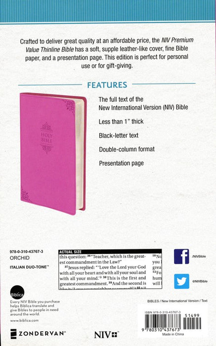 NIV Value Thinline Bible Pink
